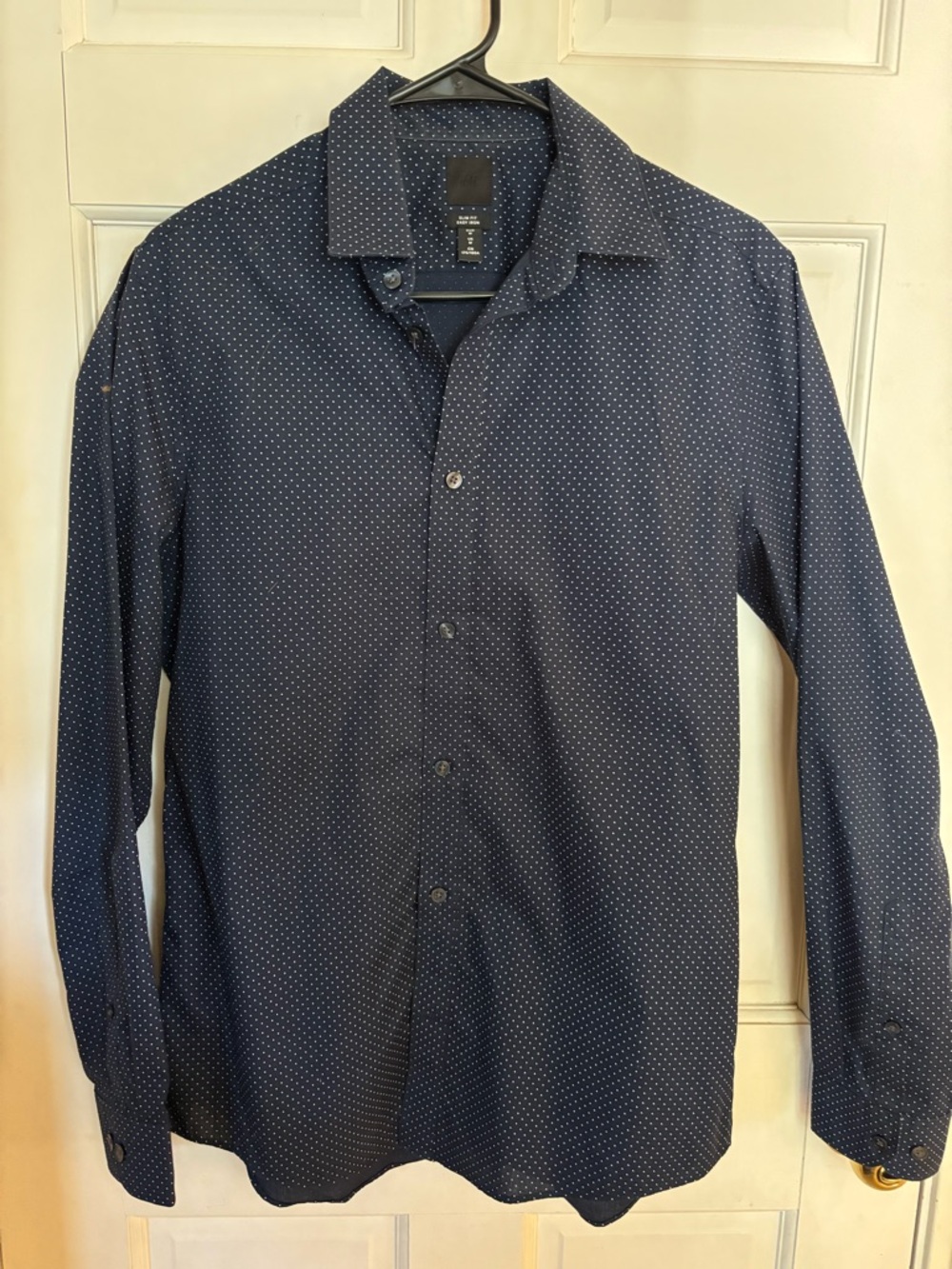 H&M Navy Blue Mini Dot Long Sleeve Dress Shirt
